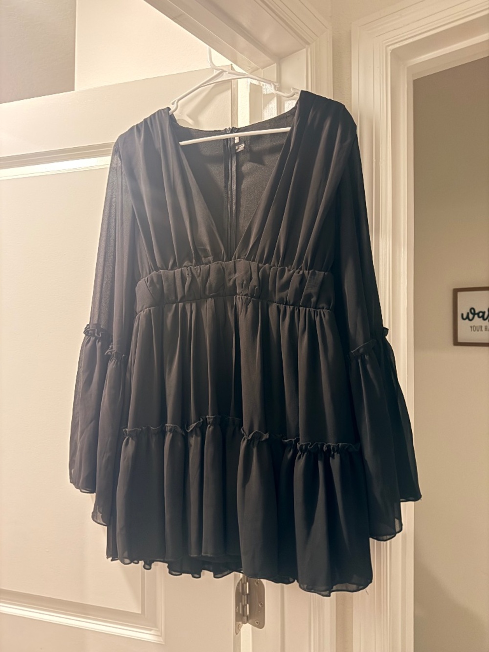 Black Ruffle Tiered Mini Dress – Long Sleeve